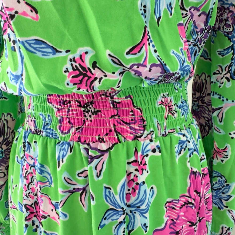 Lilly Pulitzer Cristiana Stretch Midi Dress Gecko Green Brewsters Blooms Sz 00 - Picture 3 of 16
